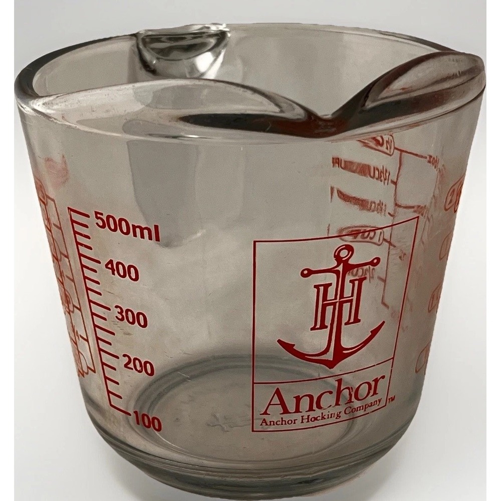 Anchor Hocking RED 2 Cup Glass Measuring Cup Red Print 16oz Pour Spout